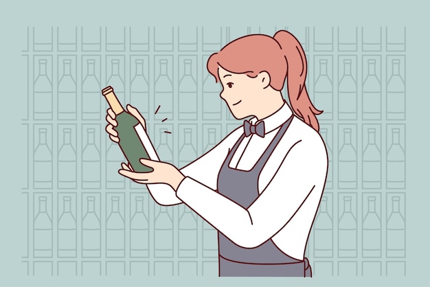 Smiling waitress choosing wine in cellar