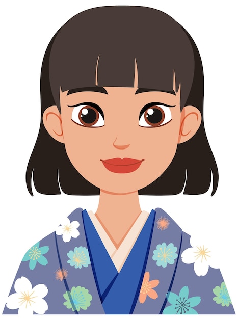 Vector smiling woman in floral kimono