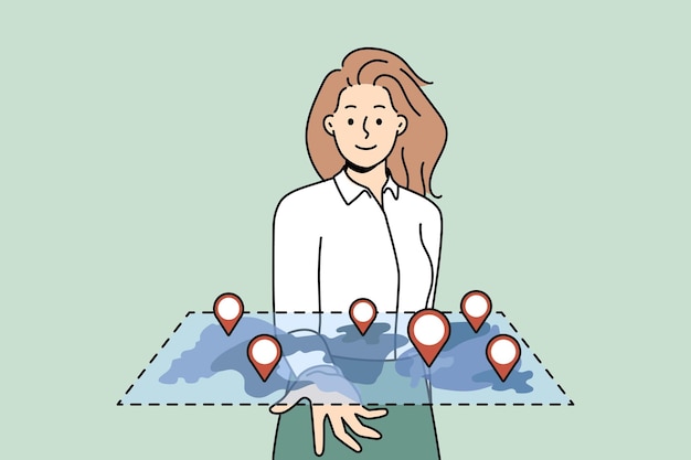 Smiling woman hold map with marked locations