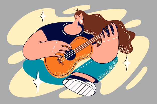 Smiling woman playing guitar