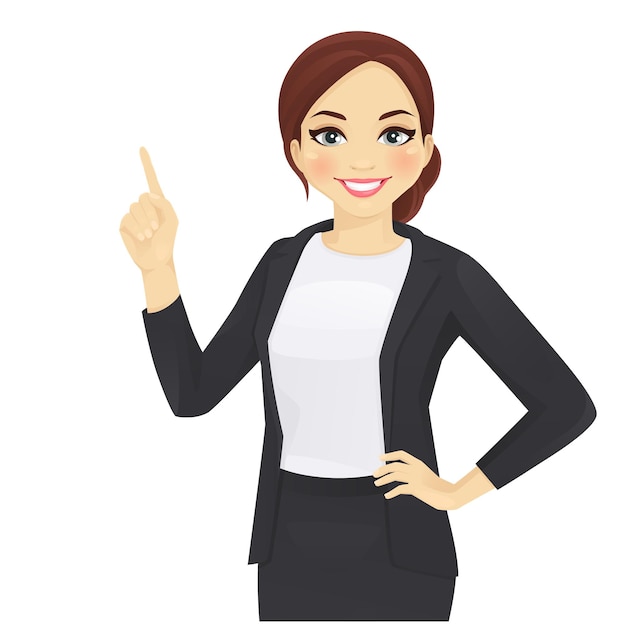 Smiling woman pointing up isolated vector illustration