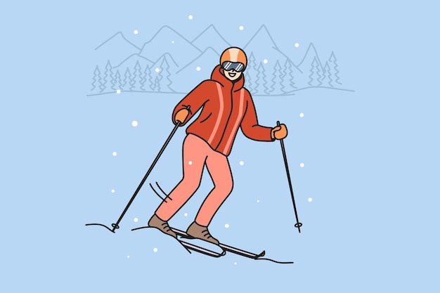 Smiling woman skiing on hill