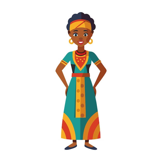 Vector smiling woman in traditional colorful dress illustration