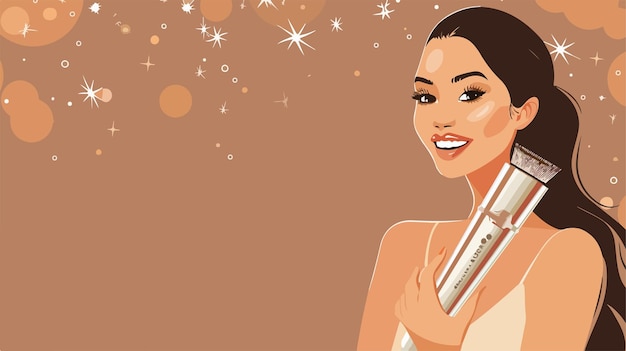 Vector smiling woman using modern photoepilator on brown background