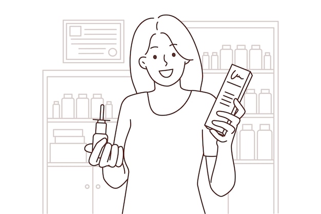 Smiling woman with meds in drugstore