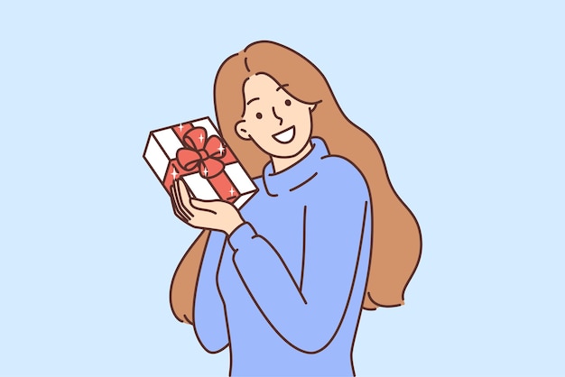 Smiling woman with present in hands