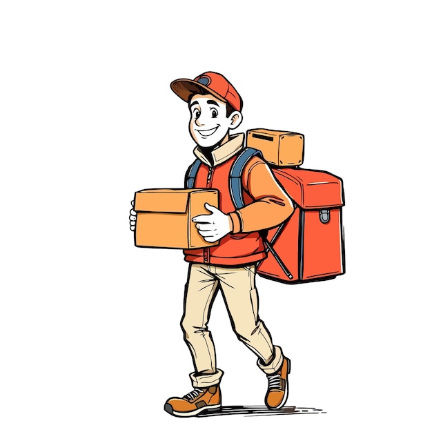 A smiling young delivery man Cartoon Vector Illustration isolated on a white background