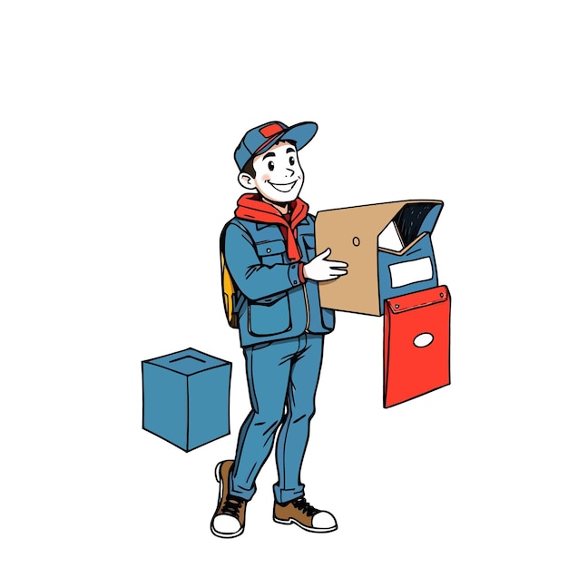 A smiling young delivery man Cartoon Vector Illustration isolated on a white background