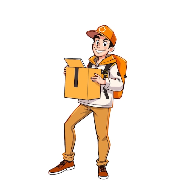 A smiling young delivery man Cartoon Vector Illustration isolated on a white background