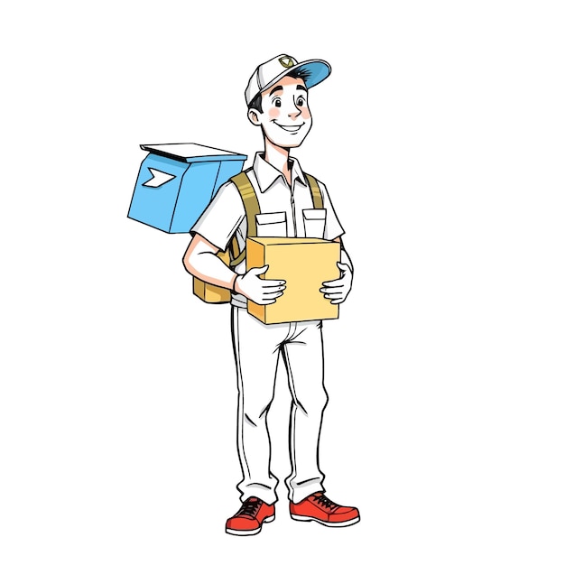 A smiling young delivery man Cartoon Vector Illustration isolated on a white background