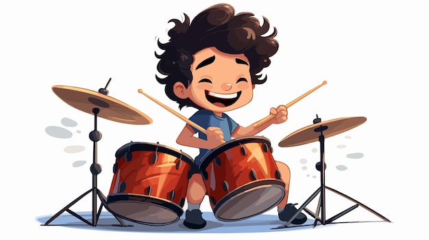 Smiling Young Drummer Illustration on White Background