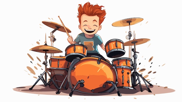 Vector smiling young drummer illustration on white background