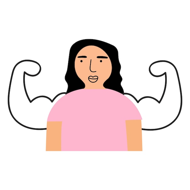 Smiling young woman. Self confidence. Strong arms behind her back. Flat vector Illustration on white