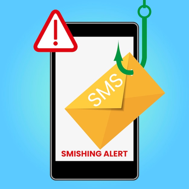 Smishing concept Electronic message being fished by a hacker for fraudulent use Scam Alert