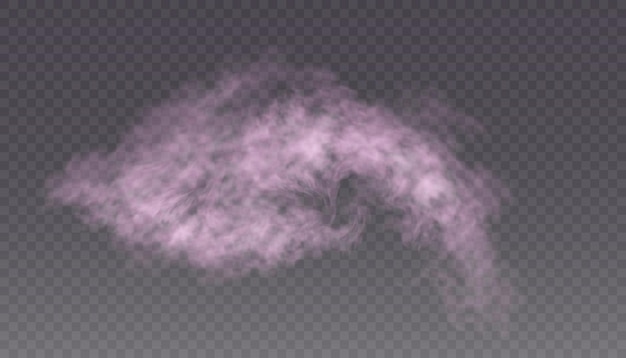 Smoke purple fog background effect. Vector steam fog texture with purple gas effect.