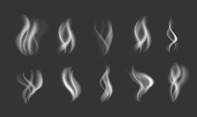 Vector smoke steam vapor effect animation isolated set flat graphic design illustration