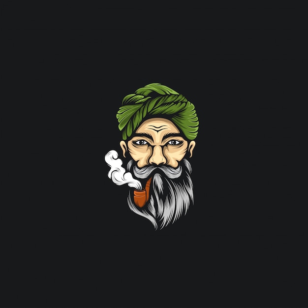 smoking beard man logo ilustrations