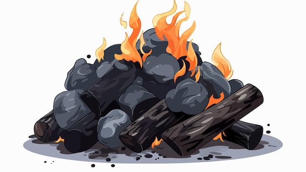 Vector smoking burnt coal starting fire camping or fire