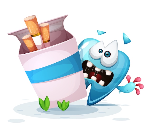 Smoking hurts your teeth cartoon illustration.