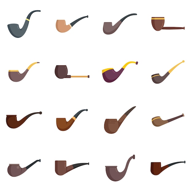 Smoking pipe icons set flat vector Luxury tobacco