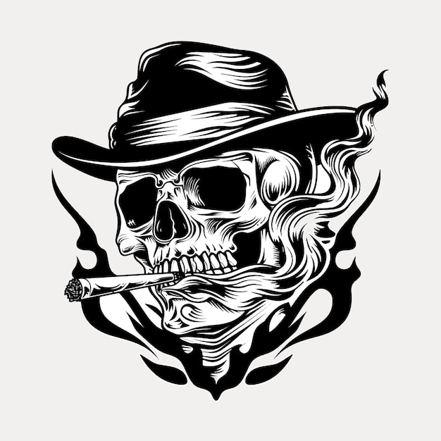 Smoking skull with hat