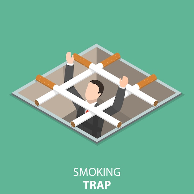 Smoking trap flat isometric concept.