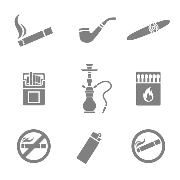 Smoking vector silhouette icons set 9 elements