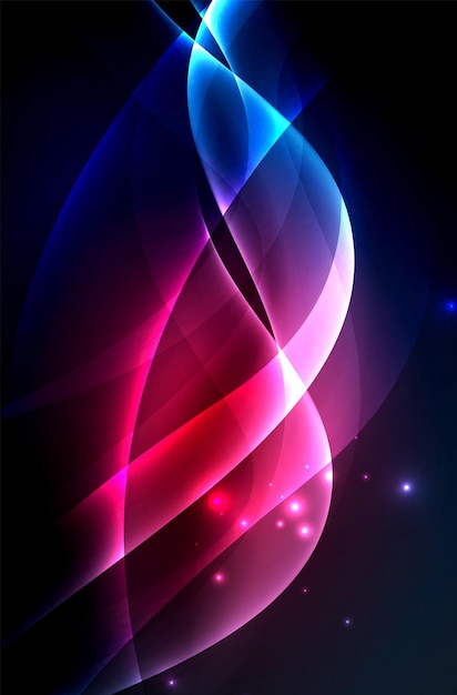 Smoky glowing waves in the dark vector abstract background