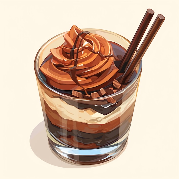 Smooth Chocolate Mousse Dessert Cartoon Art