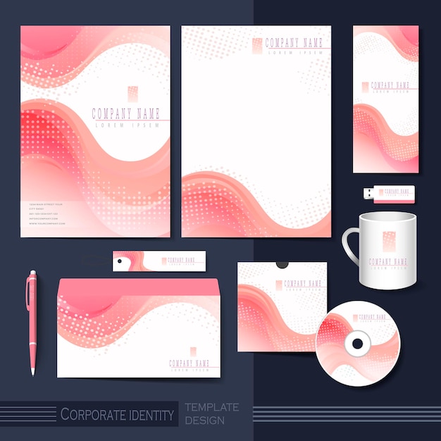 Smooth curve lines background corporate identity set