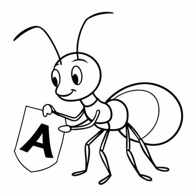 Vector a smooth line drawing of an ant carrying small letter a vector illustration line art