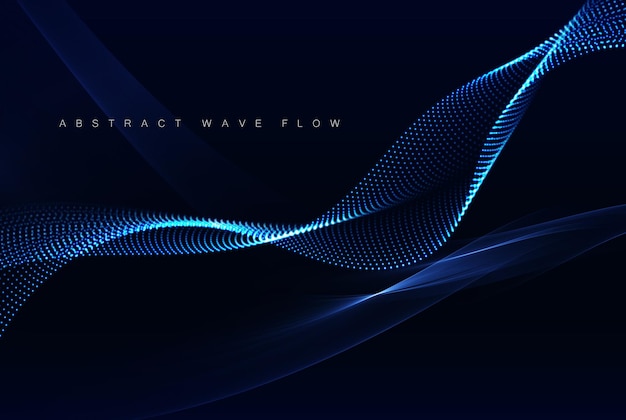 Smooth wave of smoke particles big data techno background with glowing dots blue color