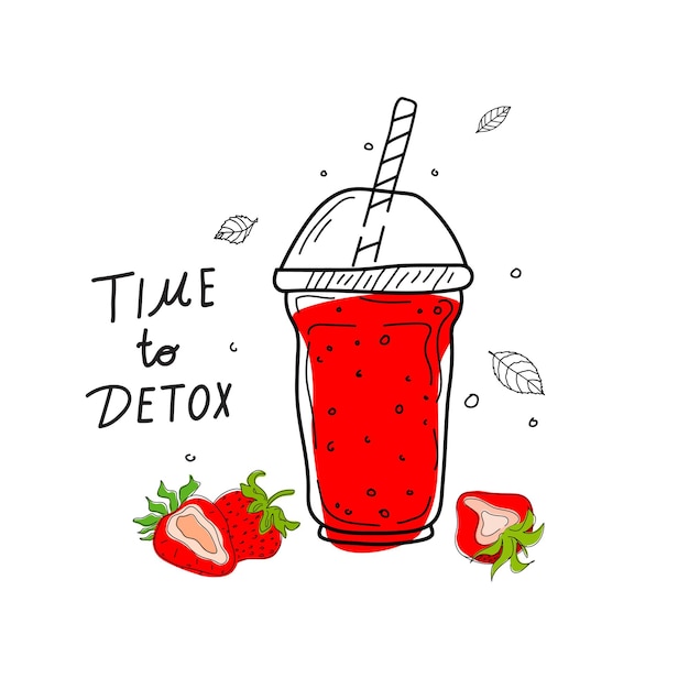 Smoothie cocktail for detox day poster in doodle style