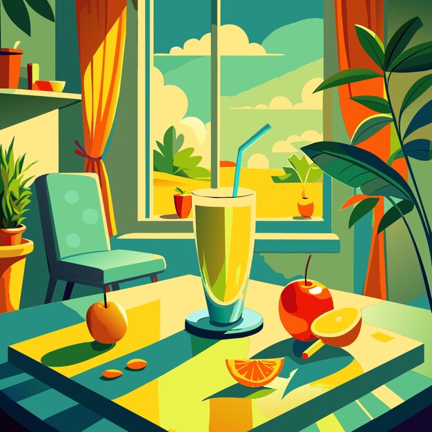 Vector smoothie on a dining table in home vector illustration flat 2