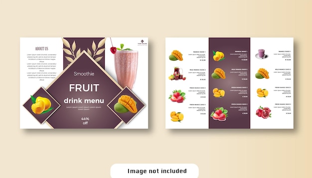 Smoothie healthy drink menu promotion fruit juice trifold brochure 3d template