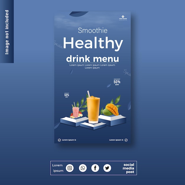 Smoothie healthy drink menu social media post or banner design template