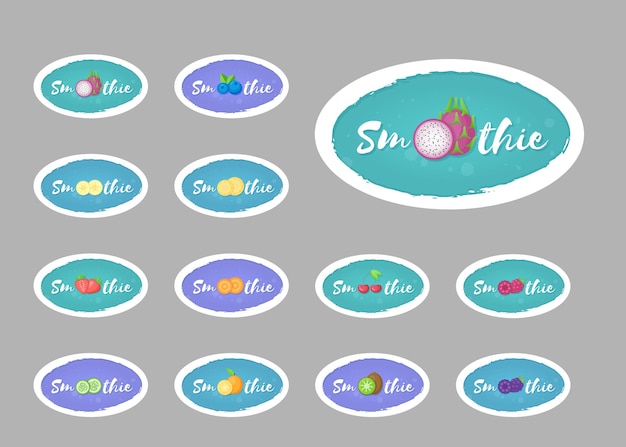 Smoothie label fruit logo set vector illustration natural fruit with smoothie sign at isolated