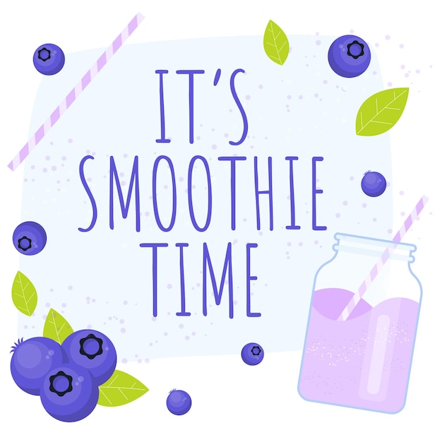 Smoothie with blueberries Purple berry milkshake Vector banner with smoothie