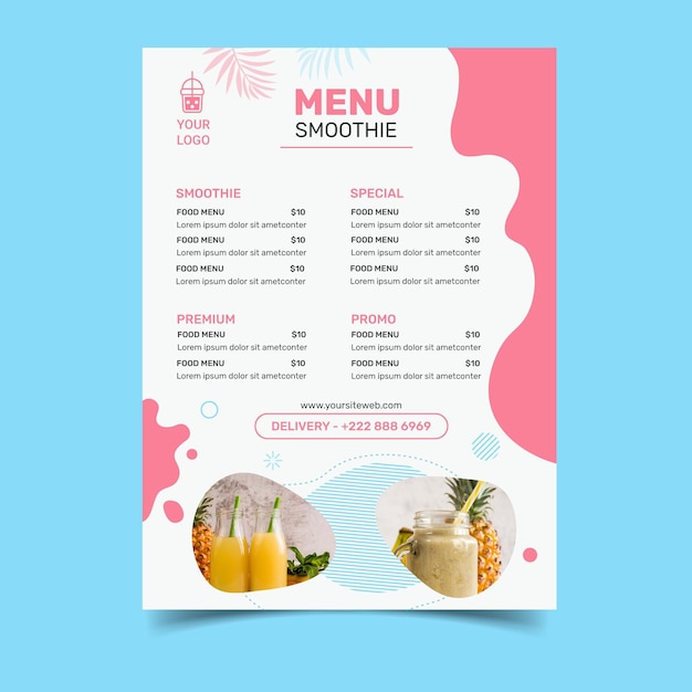 Smoothies bar menu