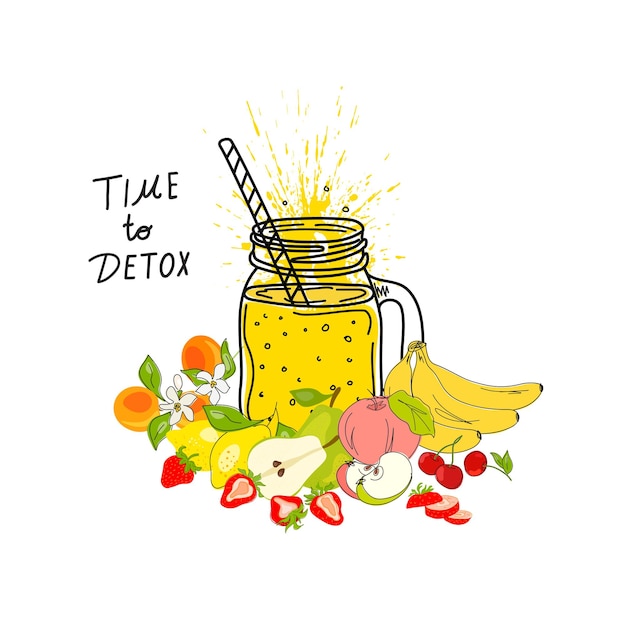 Smoothies or detox cocktail day poster in doodle style