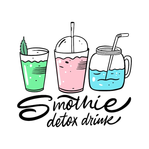 Smothie healthy drinks set. Organic product. Cartoon style.  illustration. Isolated on white background. Design for menu cafe and bar.