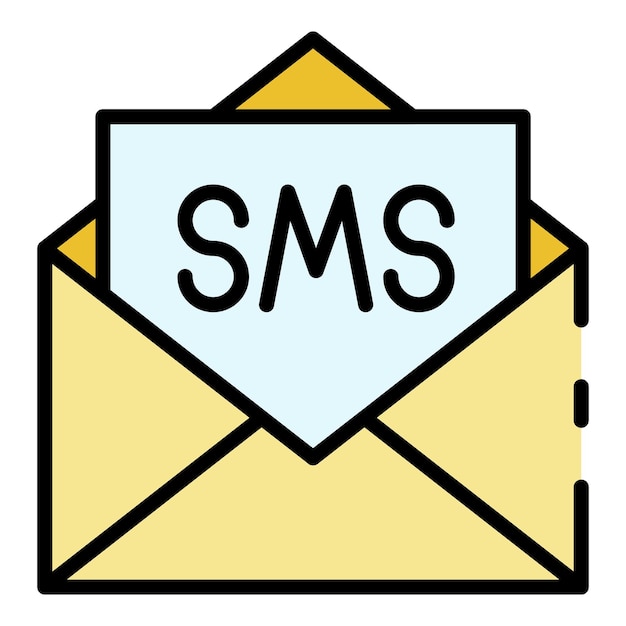 SMS in envelope icon Outline SMS in envelope vector icon color flat isolated