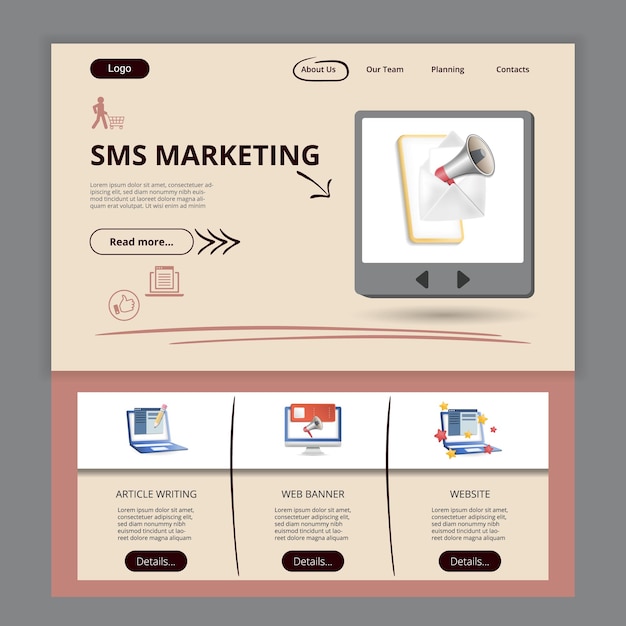 Sms marketing flat landing page website template article