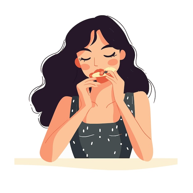 Vector snack time flat design vector of a woman eating a snack