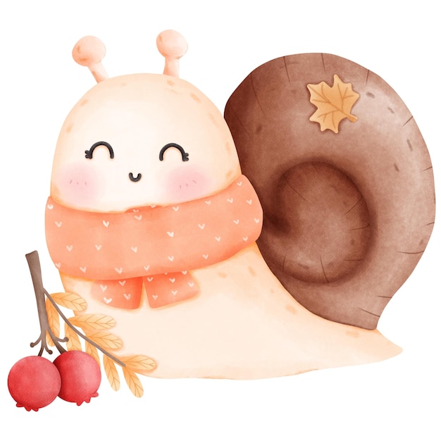 Snail cartoon character wearing a brown hat and scarf