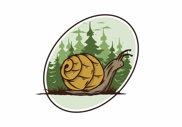 Snail creeping in the forest illustration