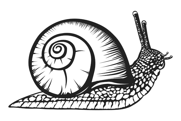 Snail isolated on white and black Snail with shell vector illustration