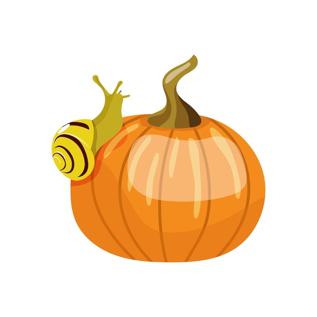 Snail on a pumpkin Vector illustration in a cartoon style