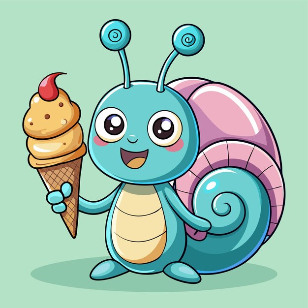 Vector snail with ice cream cone cartoon vector icon