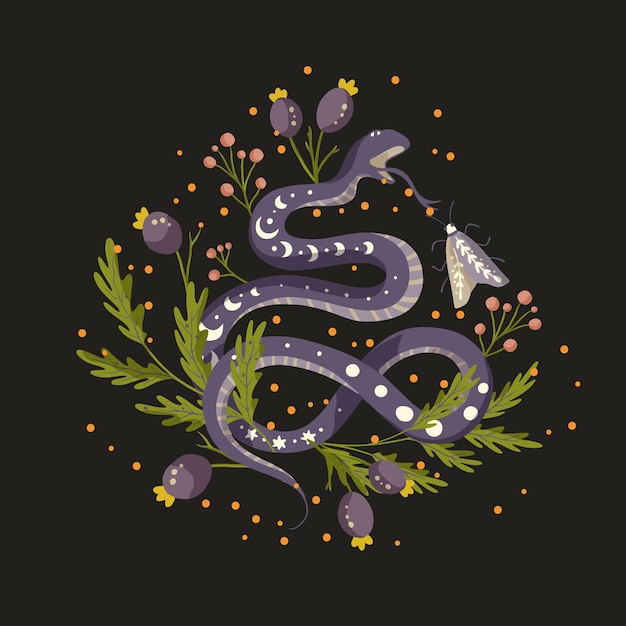 Snake floral background vector snake flower magic art